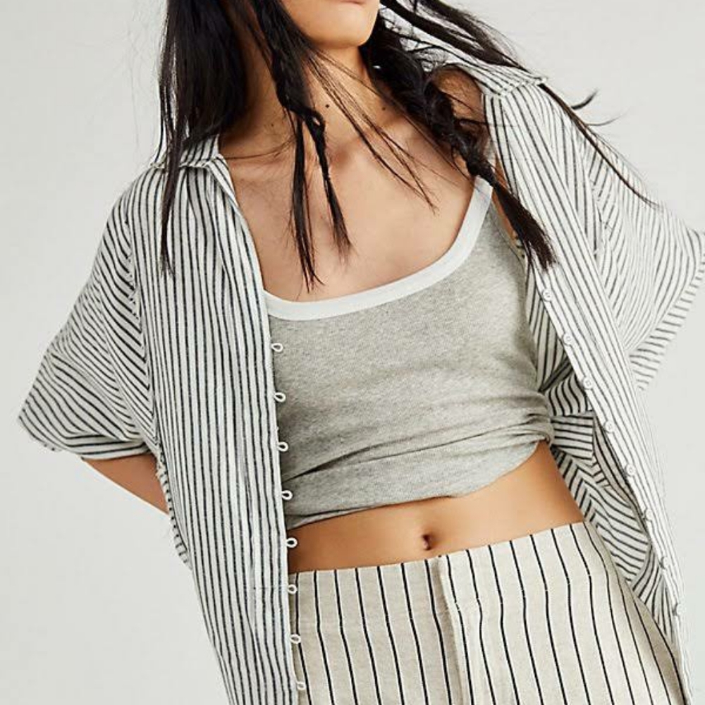 Free People One & Only Oversize Stripe Button-Up Shirt